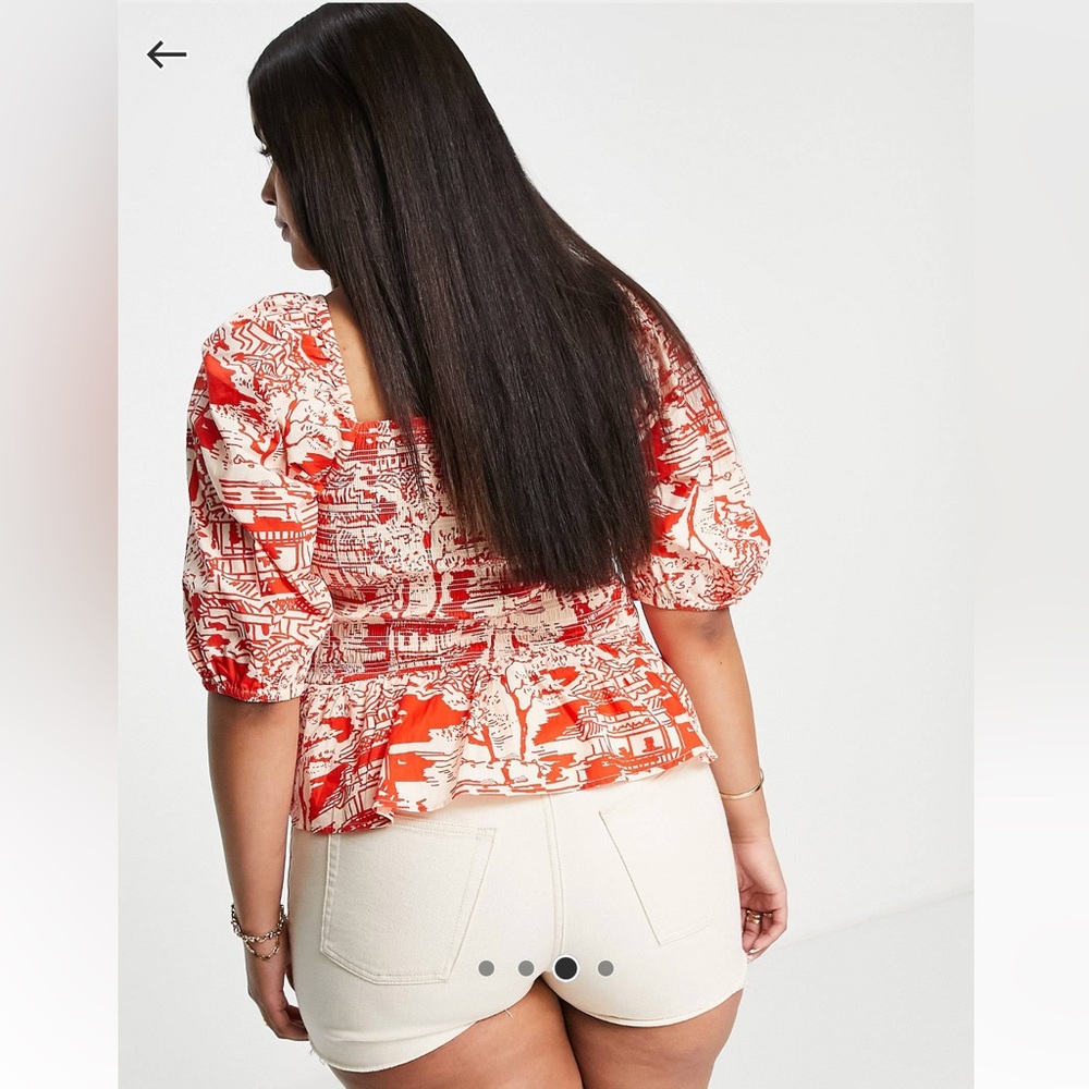 River Island Plus shirred puff sleeve print blouse in red - Picture 3 of 7